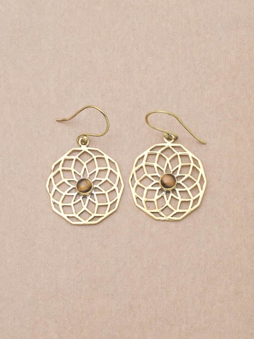 Brincos dourados com Olho de Tigre