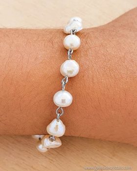 Pulseira pérolas e aço